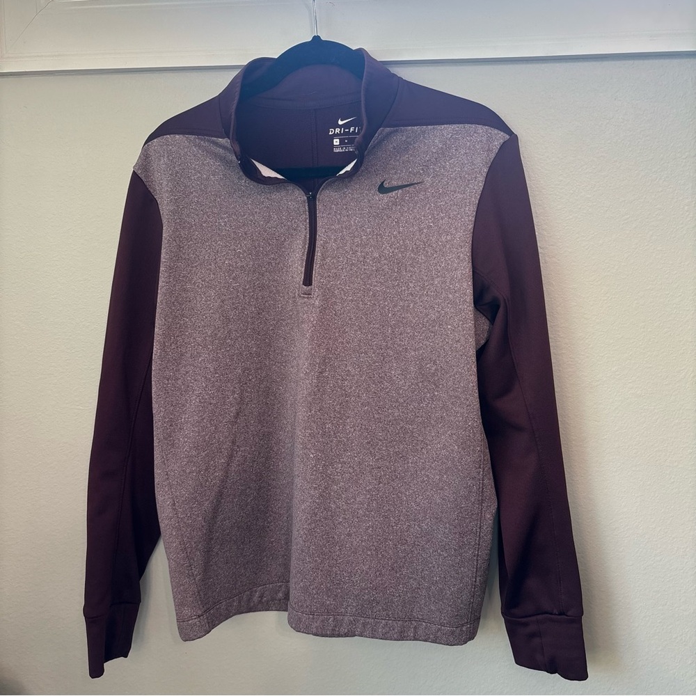 Nike Dri-Fit Quarter Zip Pullover Maroon Gray Long Sleeve Size Medium Mens